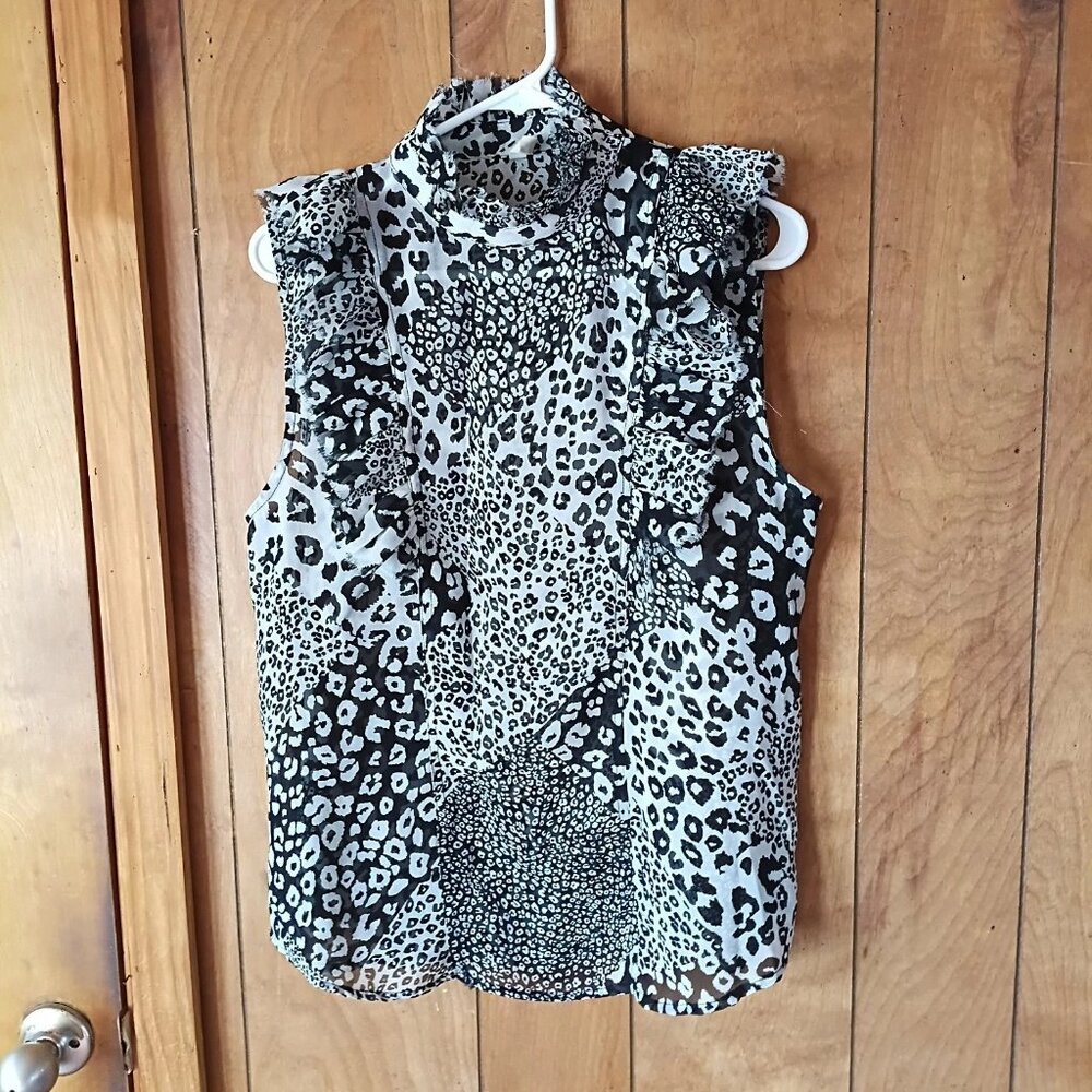 Elan Women’s Black White Spotted Sleeveless Blouse Top Size L
